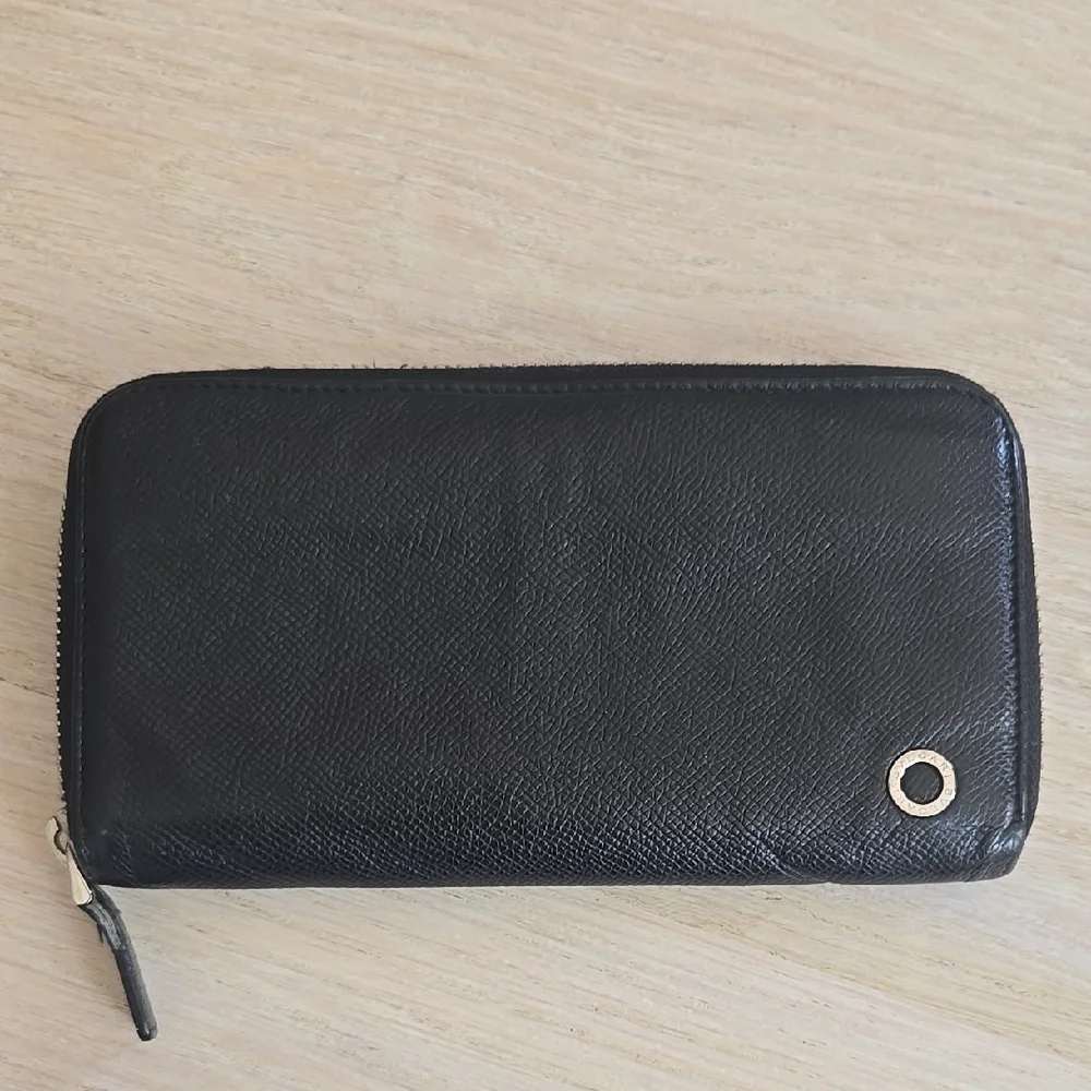 Bvlgari Zip Around Leather Wallet-Black